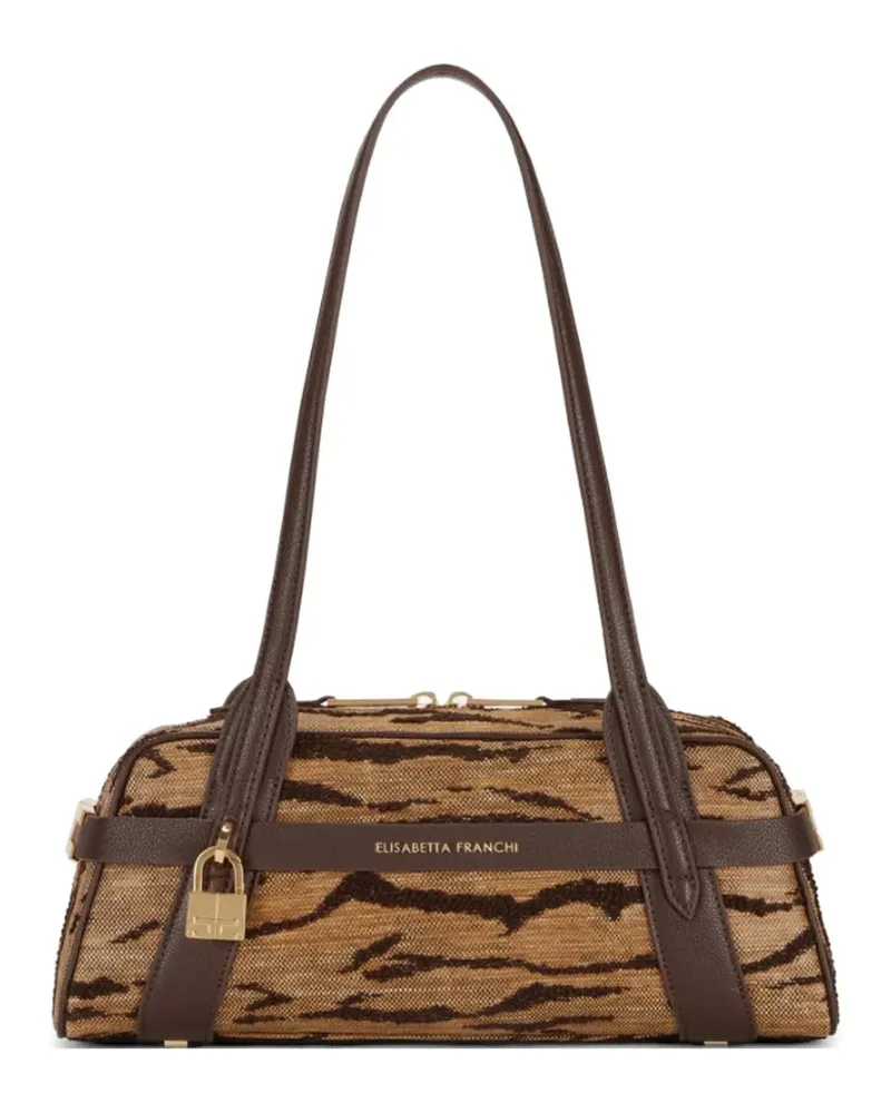 Elisabetta Franchi tiger stripe padlock shoulder bag - Nude Nude