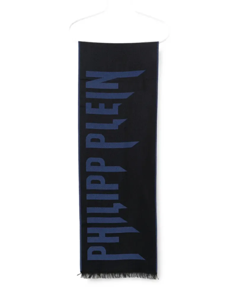 Philipp Plein logo-print frayed scarf - Schwarz Schwarz