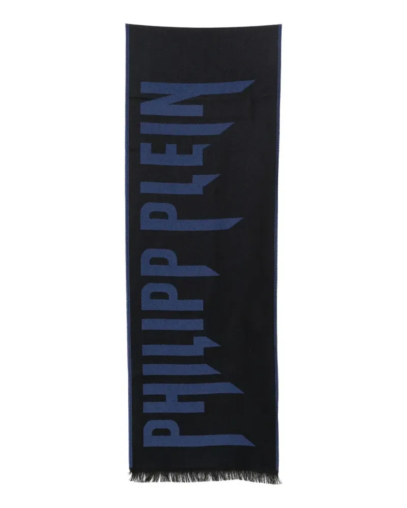 Philipp Plein logo-print frayed scarf - Schwarz Schwarz