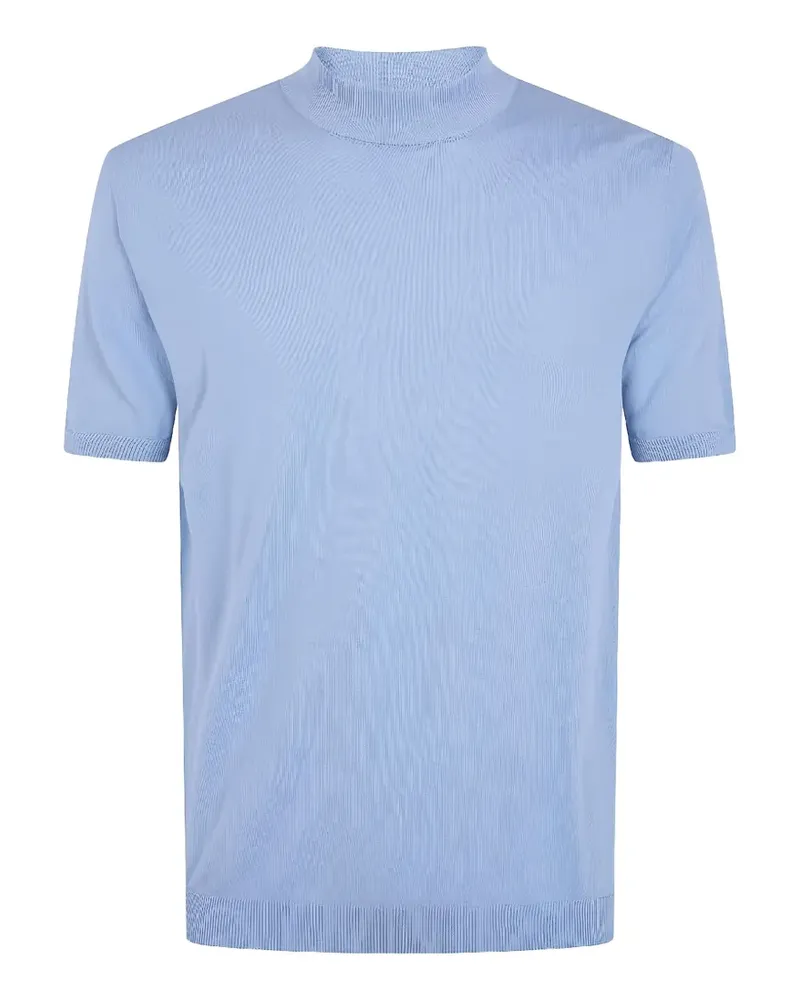 Roberto Collina Fein gestricktes T-Shirt mit Stehkragen - Blau Blau