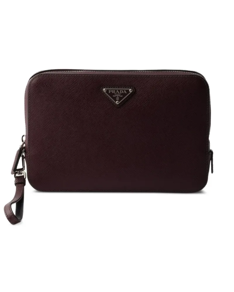 Prada Clutch mit Logo-Schild - Braun Braun