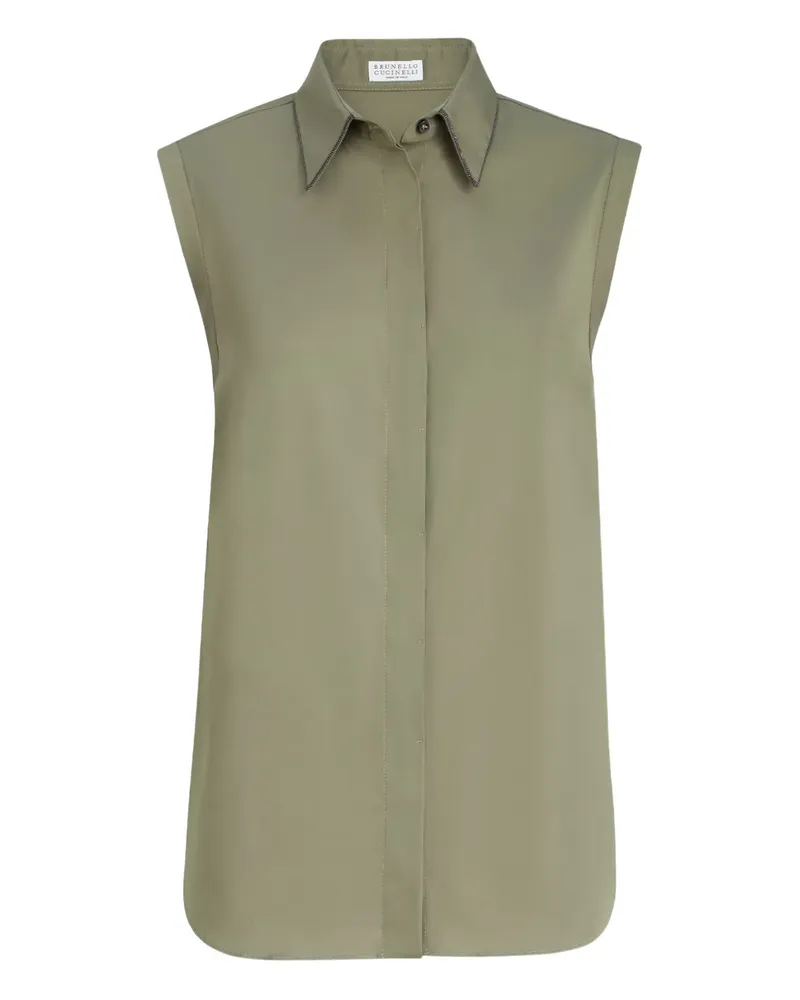 Brunello Cucinelli Armelloses Popeline-Hemd - Grün Grün