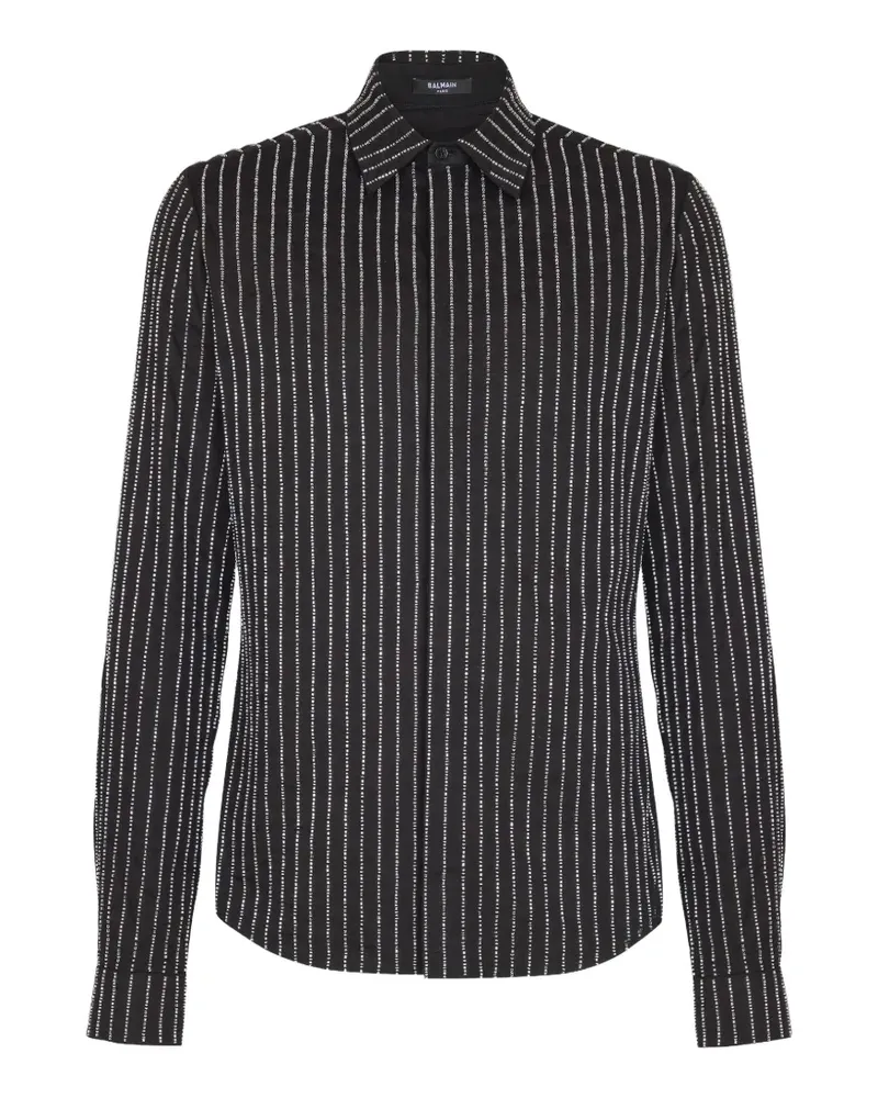 Balmain Gestreiftes Hemd mit Kristallen - Schwarz Schwarz