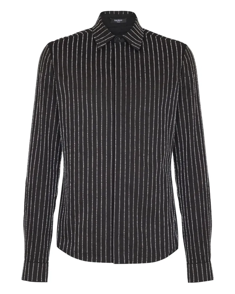 Balmain Gestreiftes Hemd mit Kristallen - Schwarz Schwarz