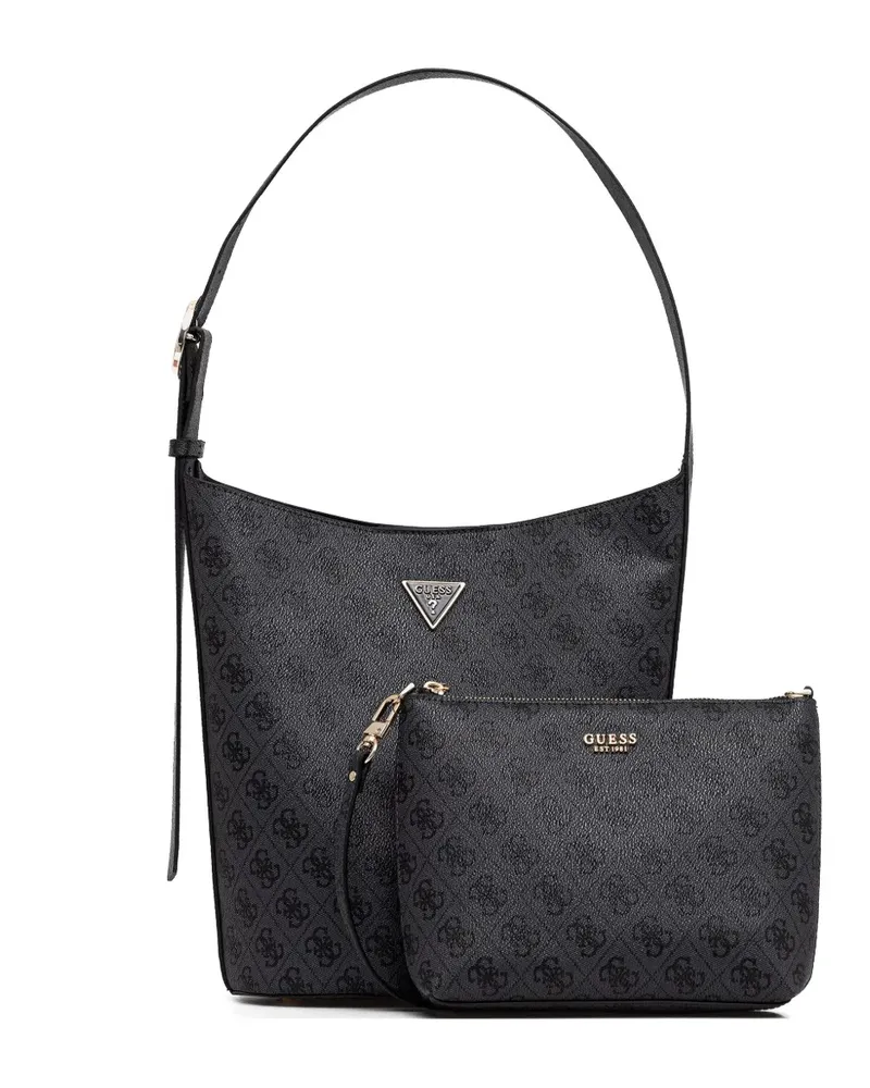 Guess monogram-pattern buckle-detail bucket bag - Grau Grau