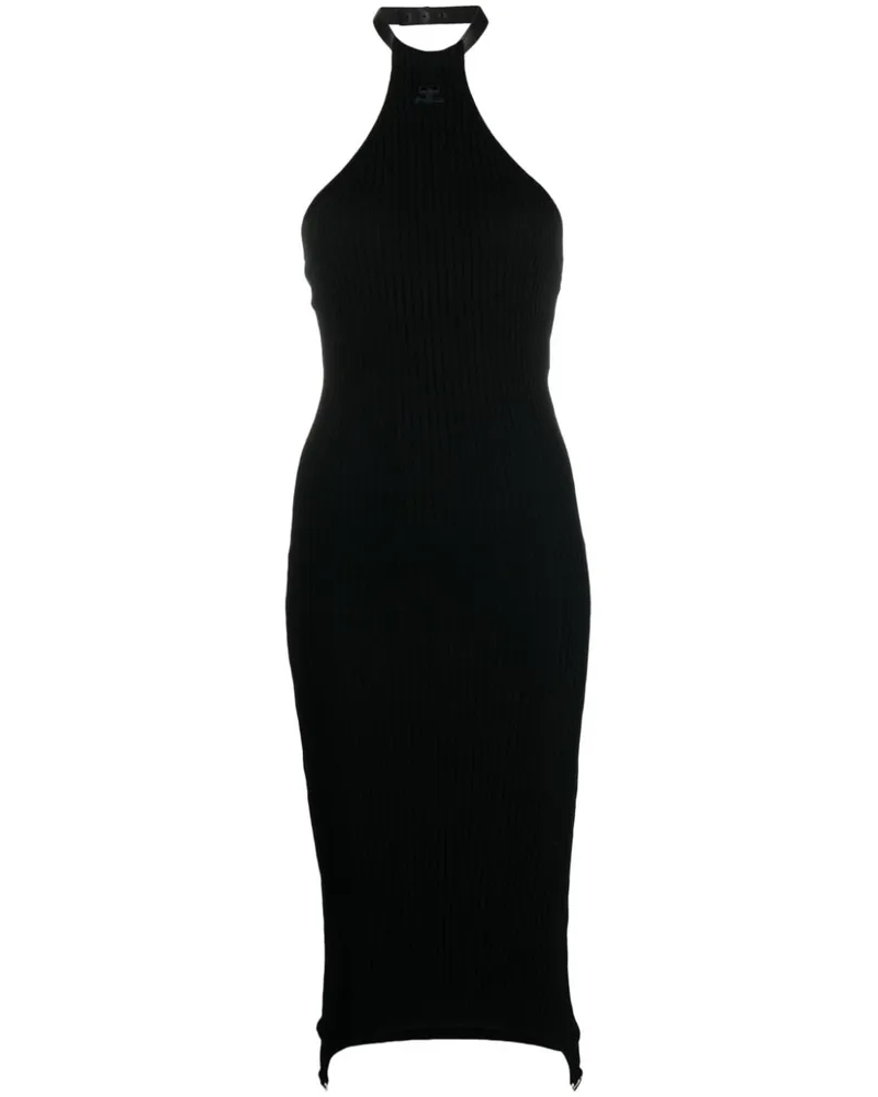 Courrèges Geripptes Neckholder-Kleid - Schwarz Schwarz