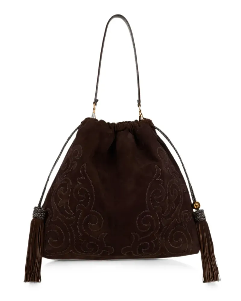 Etro large suede Kalispera bag with patch and tassels - Braun Braun