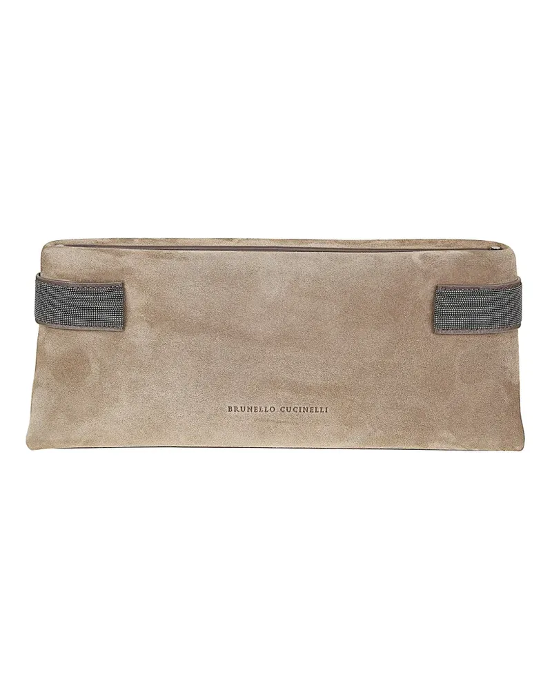 Brunello Cucinelli monili-detail suede clutch bag - Nude Nude