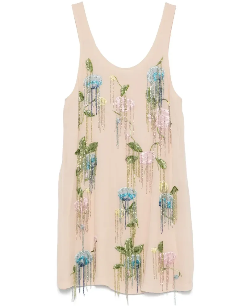Blumarine Georgette-Kleid mit Blumenstickerei - Nude Nude