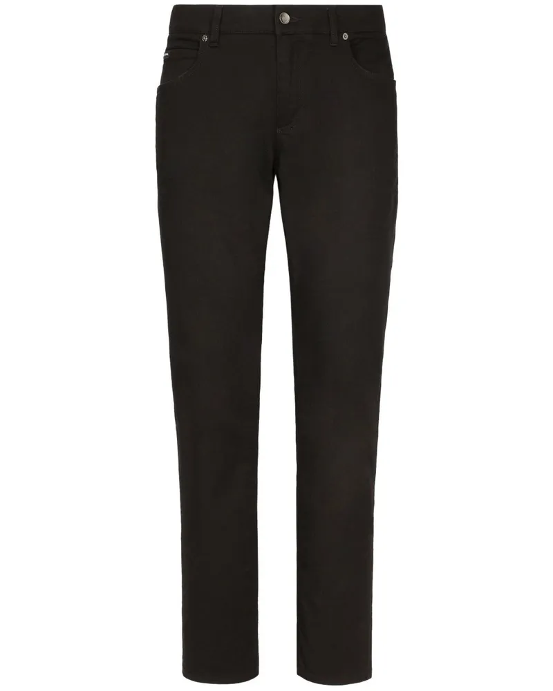 Dolce & Gabbana Slim-Fit-Jeans mit Logo-Schild - Schwarz Schwarz