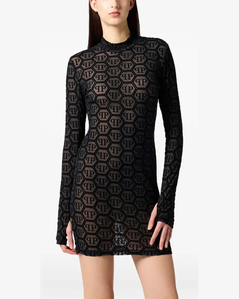 Philipp Plein long-sleeved mini dress - Schwarz Schwarz
