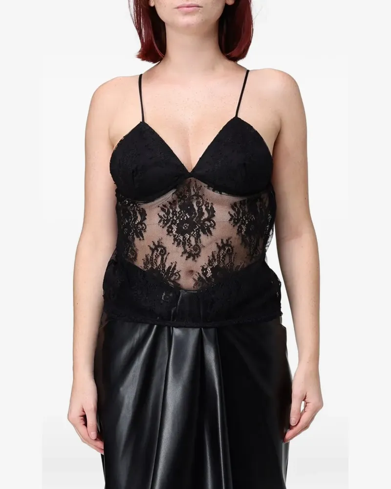Hanita lace-panelled spaghetti-strap top - Schwarz Schwarz