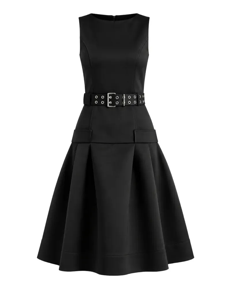 Ganni Plissiertes Kleid mit Gürtel - Schwarz Schwarz