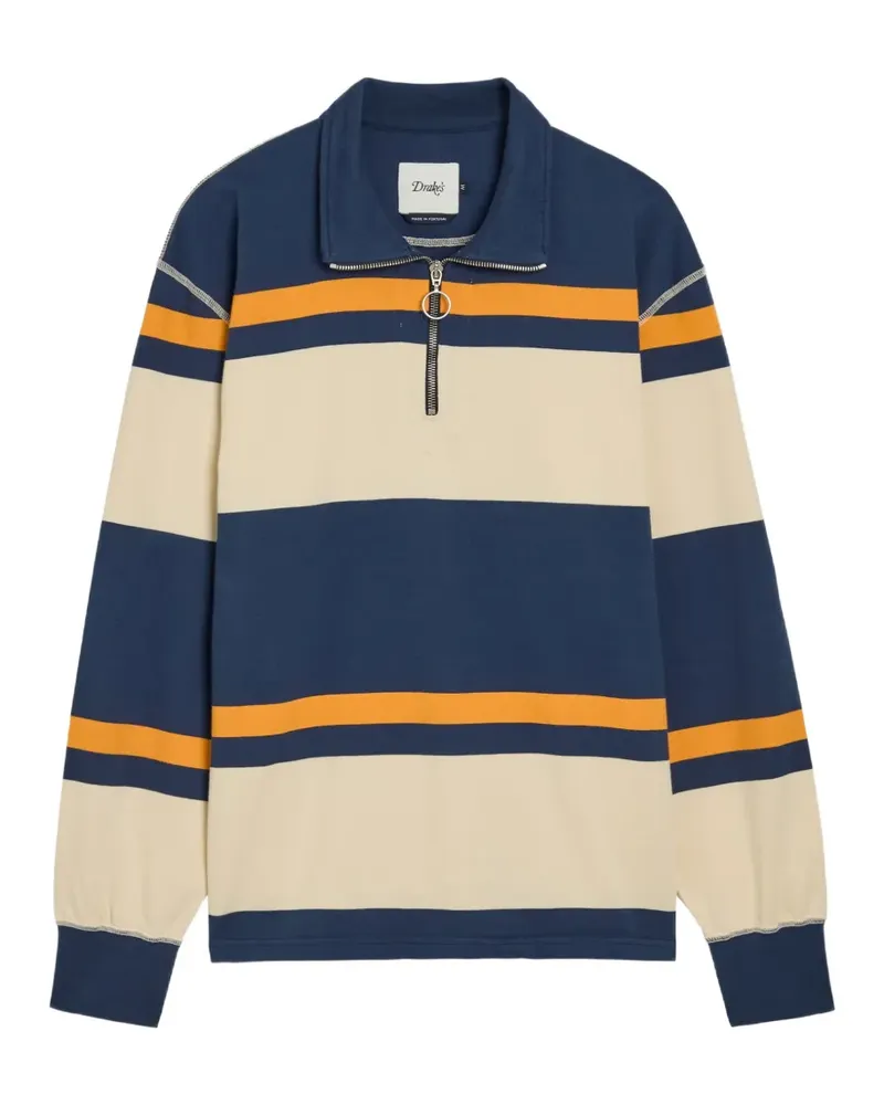 Drake's striped zip-fastening polo shirt - Blau Blau