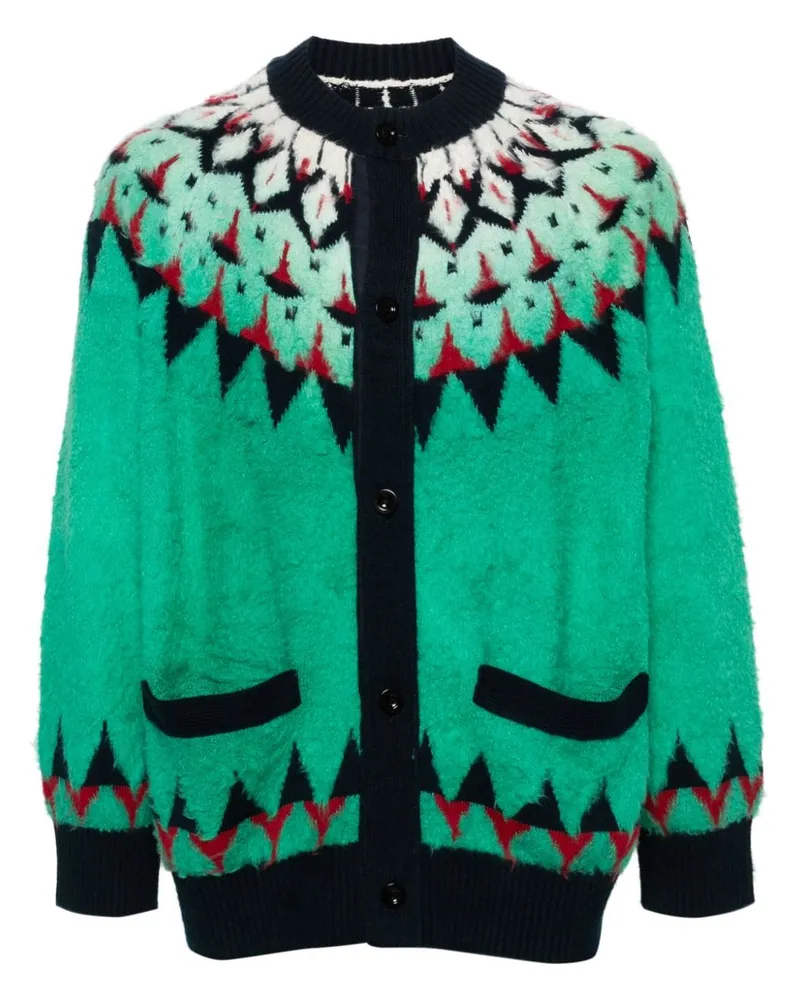 Sacai Cardigan mit Jacquardmuster - Grün Grün