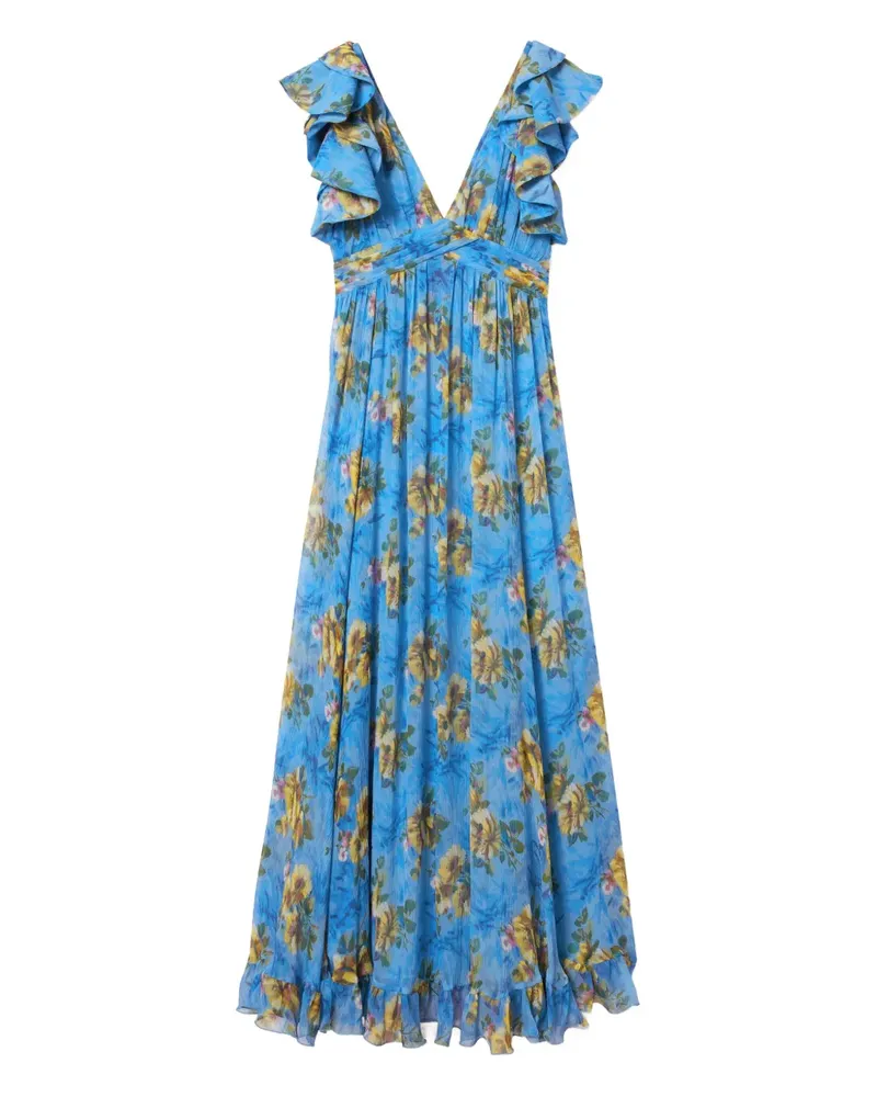 La DoubleJ Gerüschtes Maxikleid mit Blumen-Print - Blau Blau