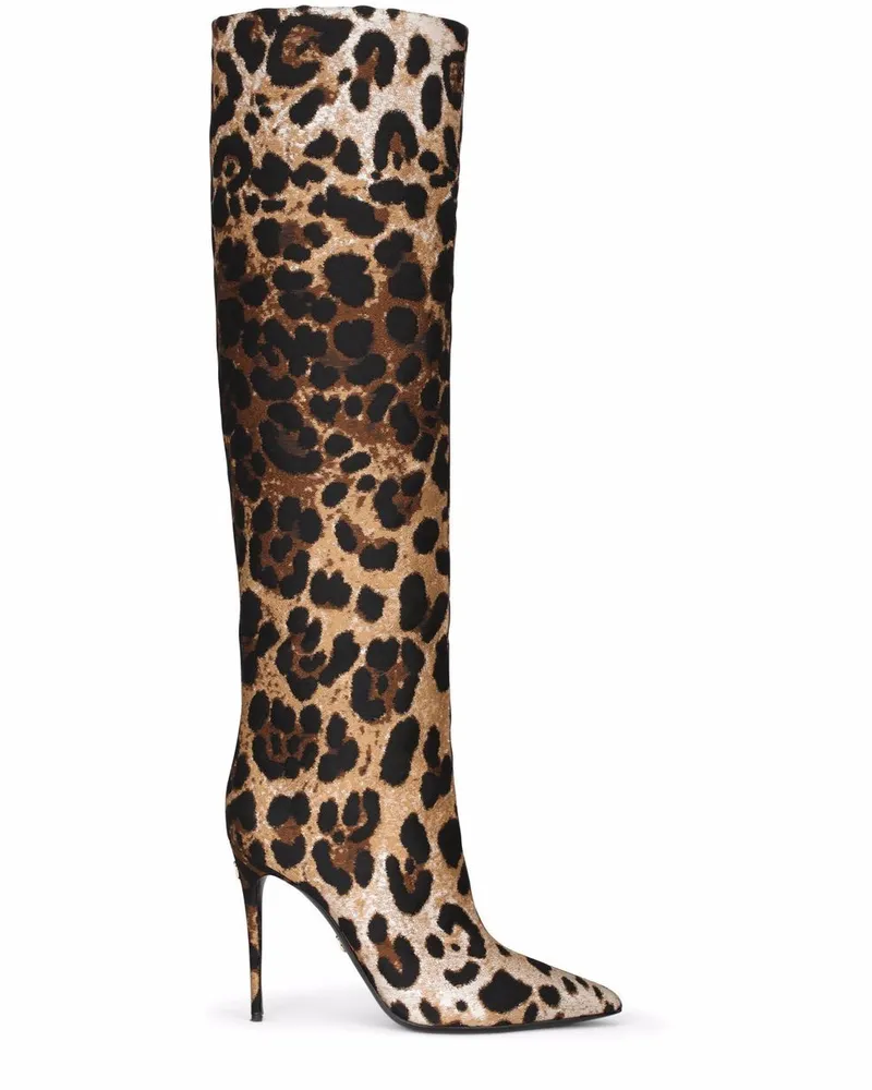 Dolce & Gabbana Kniehohe Stiefel mit Leoparden-Print - Braun Braun