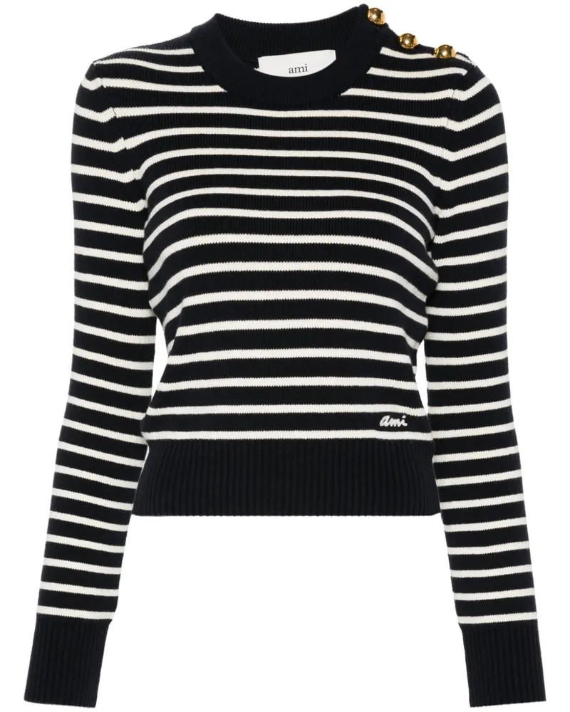 AMI Paris Gerippter Pullover mit Streifen - Blau Blau