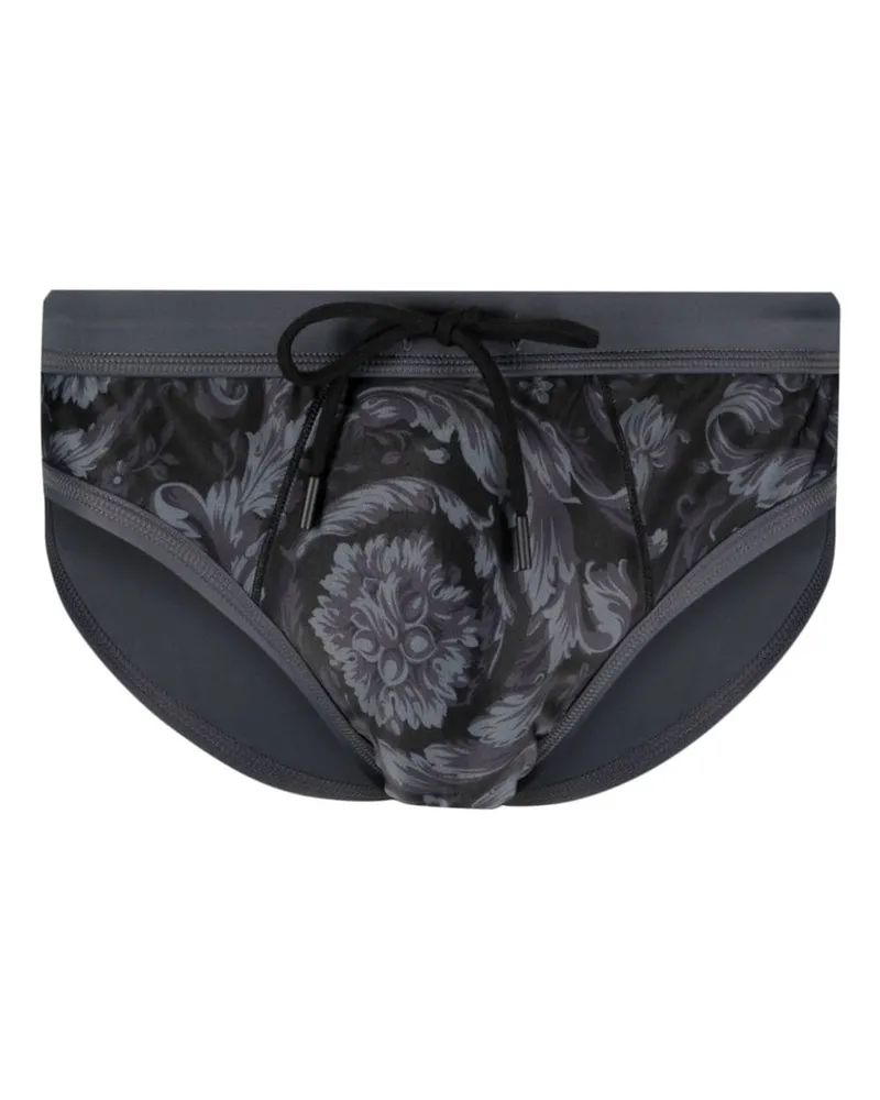 Versace Badehose mit Barocco-Print Schwarz