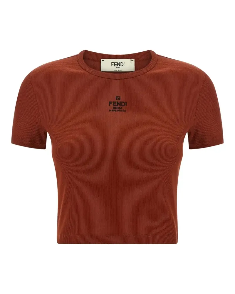 Fendi T-Shirt mit Logo-Stickerei - Braun Braun