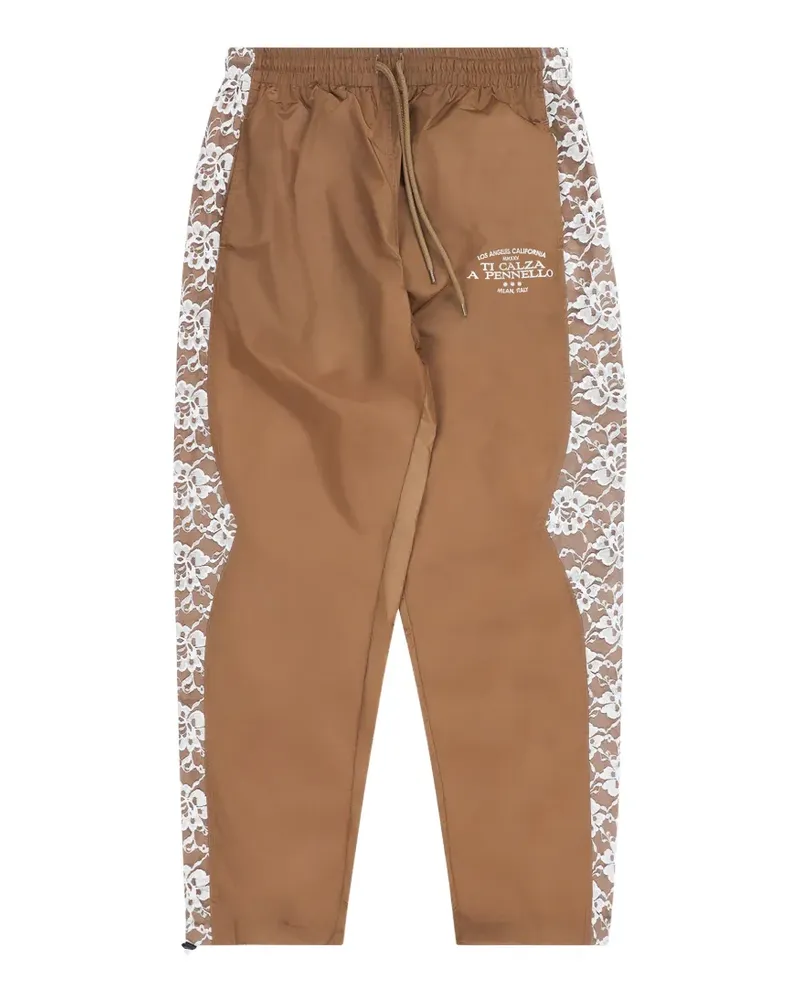 PLEASURES Francesca lace-panel track pants - Braun Braun