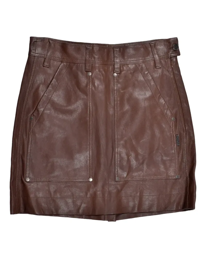 Brunello Cucinelli rivet-detailed leather mini skirt - Braun Braun