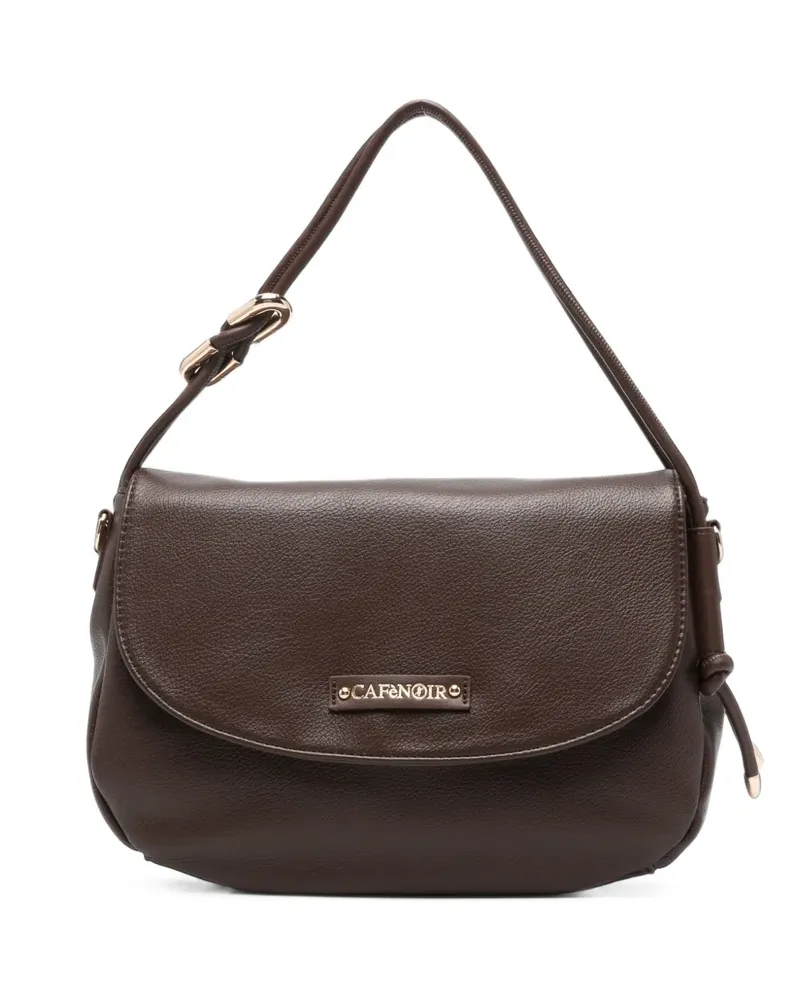 CAFèNOIR  logo-plaque grained-texture shoulder bag - Braun Braun