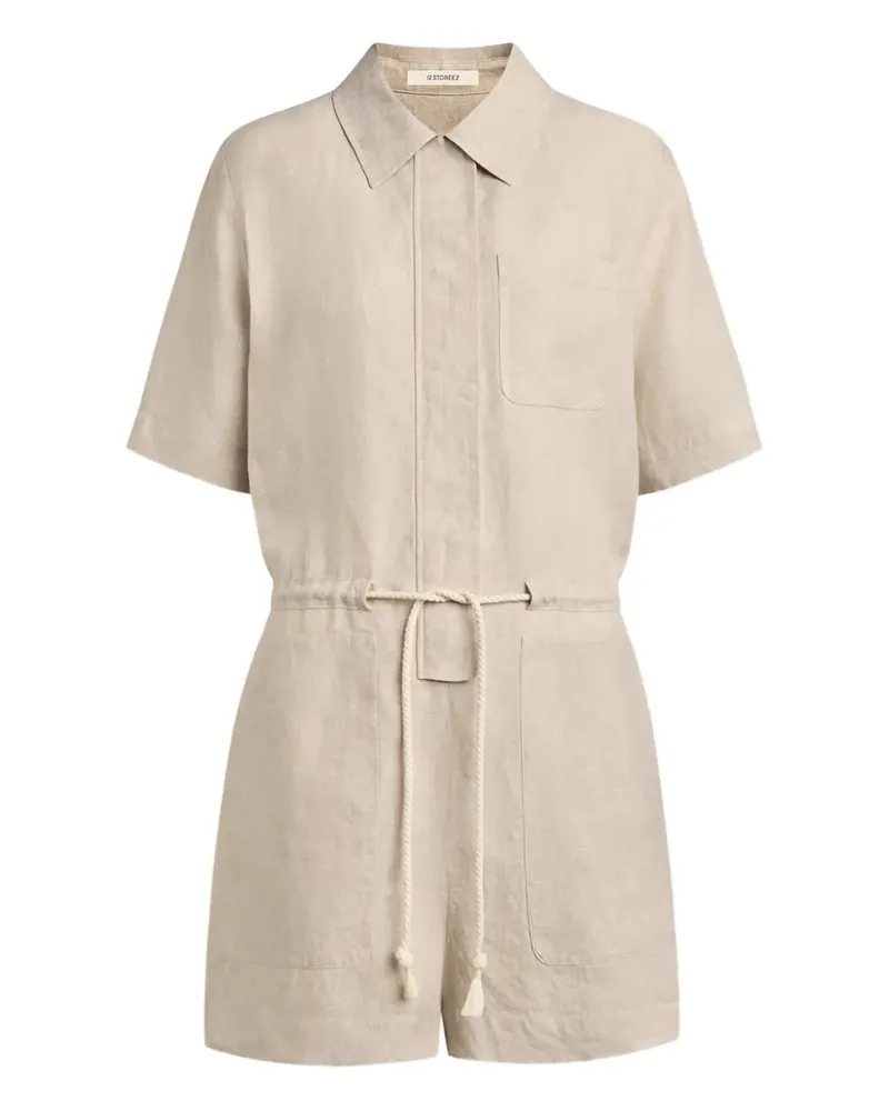 12 STOREEZ Playsuit aus Leinen mit Kordelzug - Nude Nude