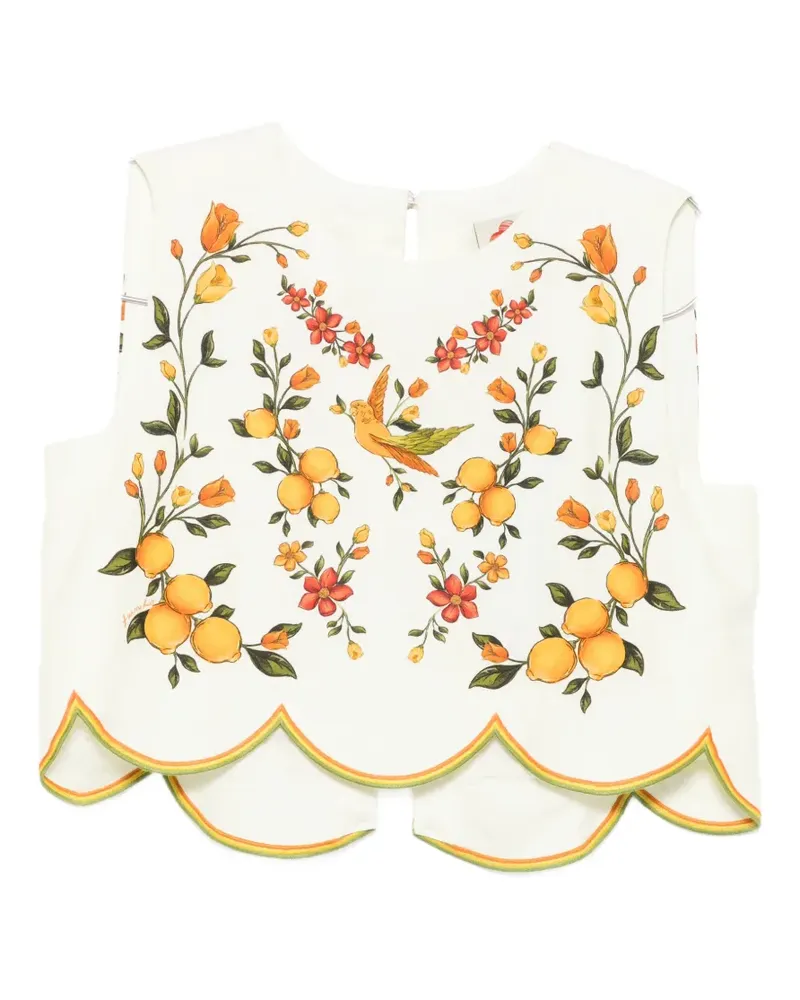 FARM Rio printed scalloped-hem blouse - Weiß Weiß