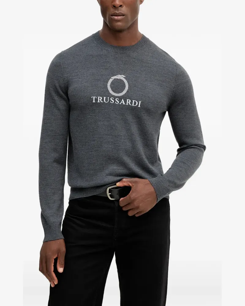 Trussardi logo print crewneck sweater - Grau Grau