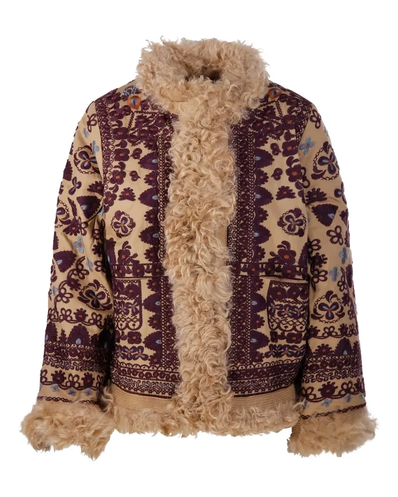 Antik Batik floral fur trim jacket - Nude Nude