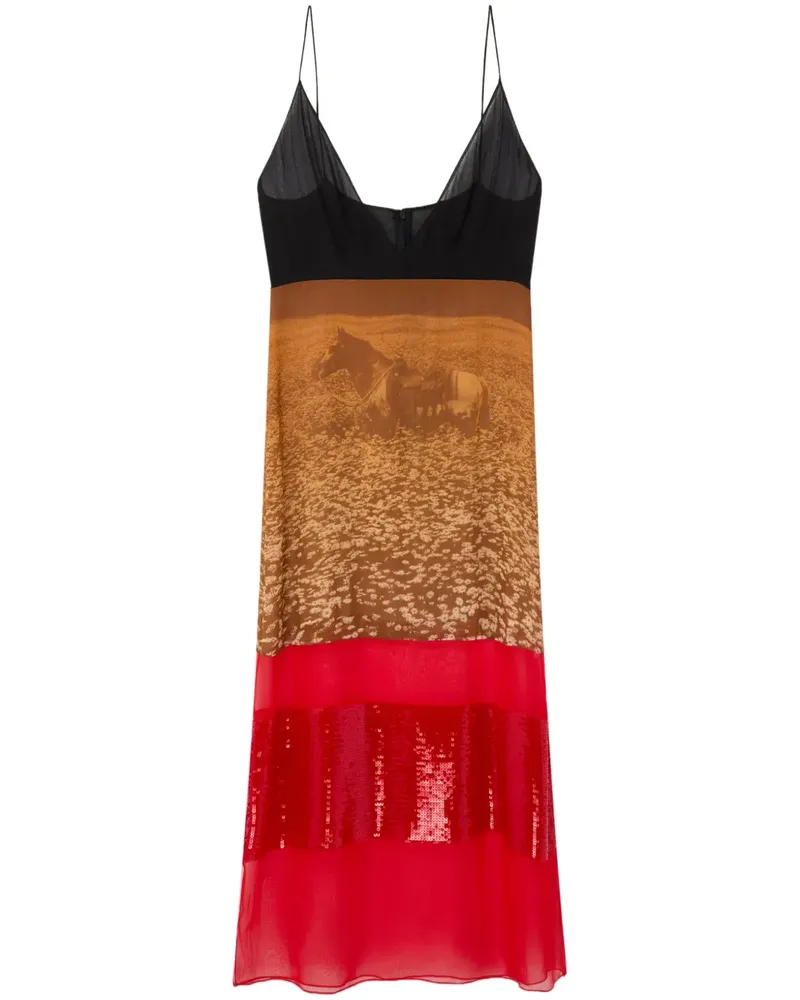 Stella McCartney Lucky Spot in Daisy Field Seidenkleid - Rot Rot