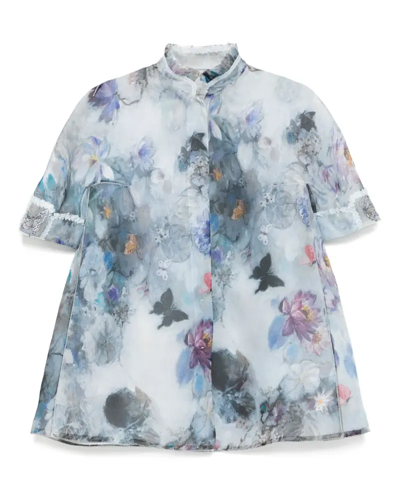 SHIATZY CHEN Hemd mit Mandarinkragen und Print - Grau Grau