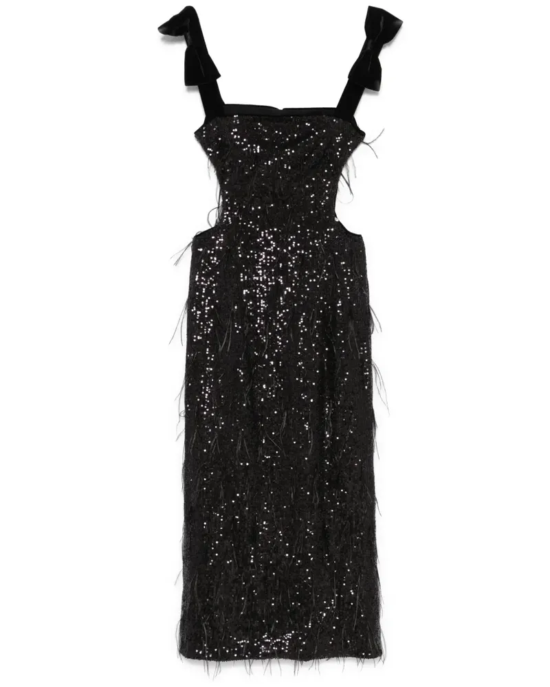 NISSA Midikleid mit Federn - Schwarz Schwarz