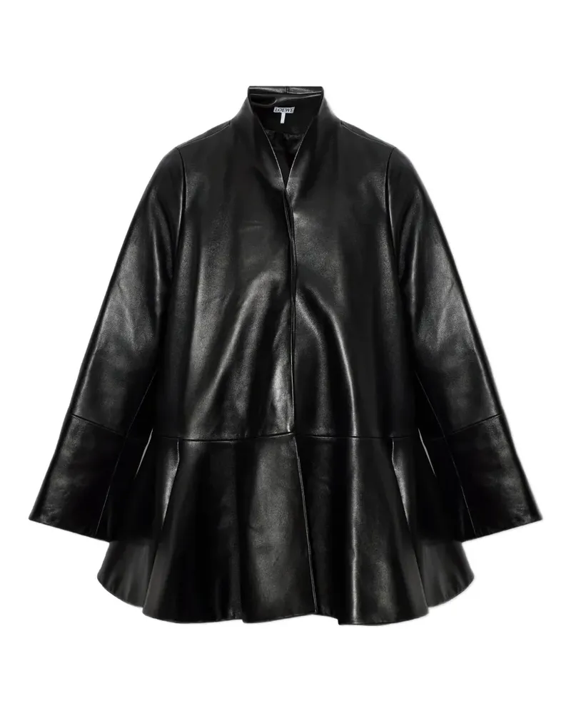 Loewe Ledermantel mit Schößchen - Schwarz Schwarz