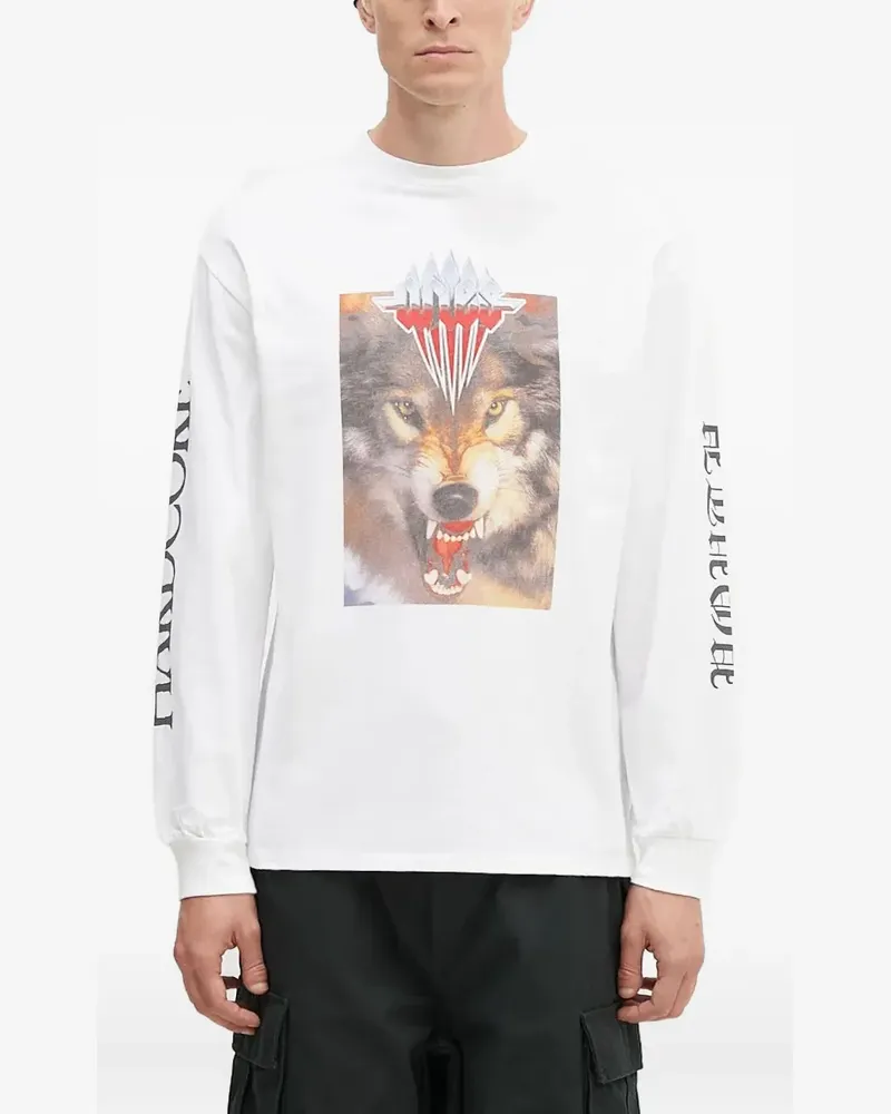 Aries Langarmshirt mit Wolfs-Print - Weiß Weiß