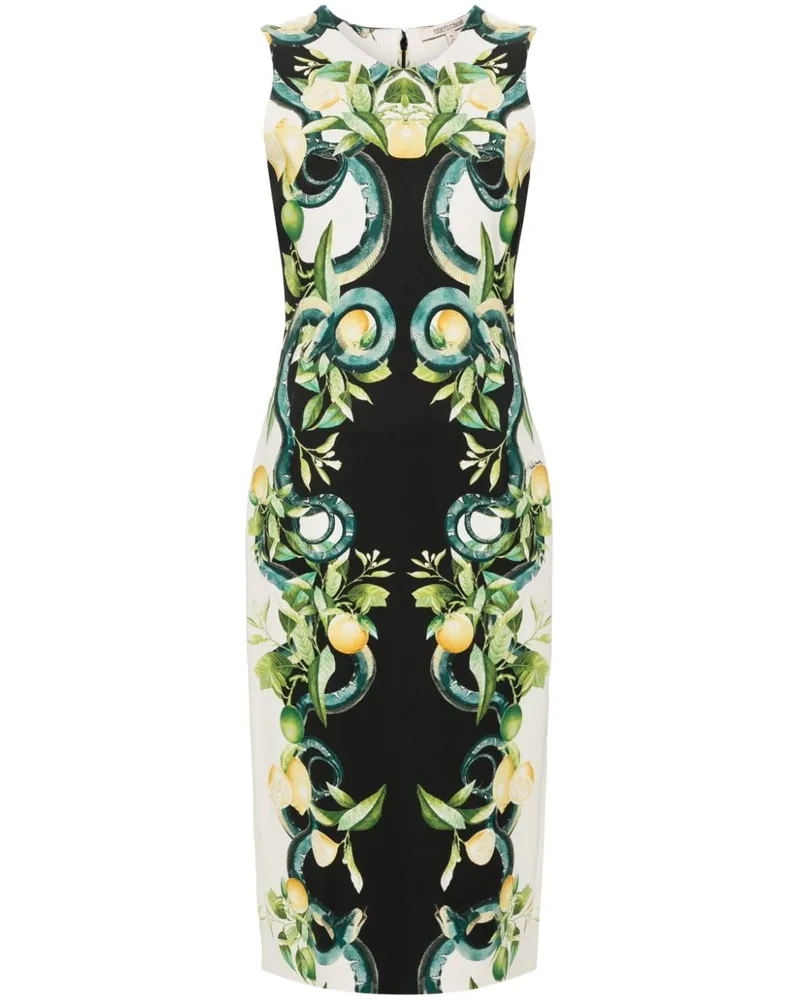 Roberto Cavalli Midikleid mit Zitronen-Print - Schwarz Schwarz