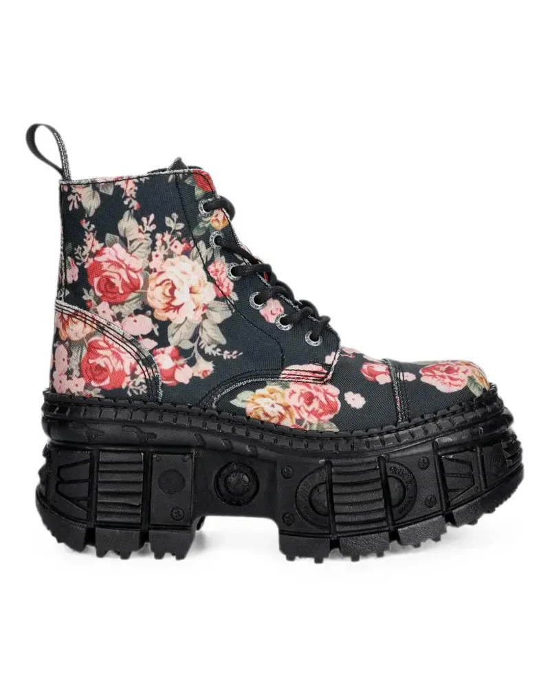 New Rock floral-print platform ankle boots - Schwarz Schwarz