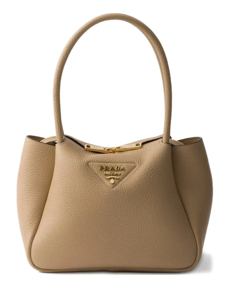 Prada leather logo-detail tote bag - Nude Nude