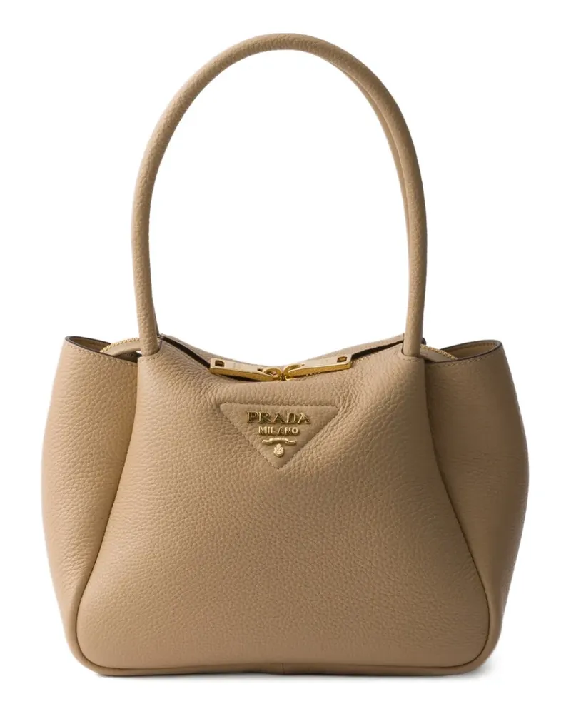Prada leather logo-detail tote bag - Nude Nude