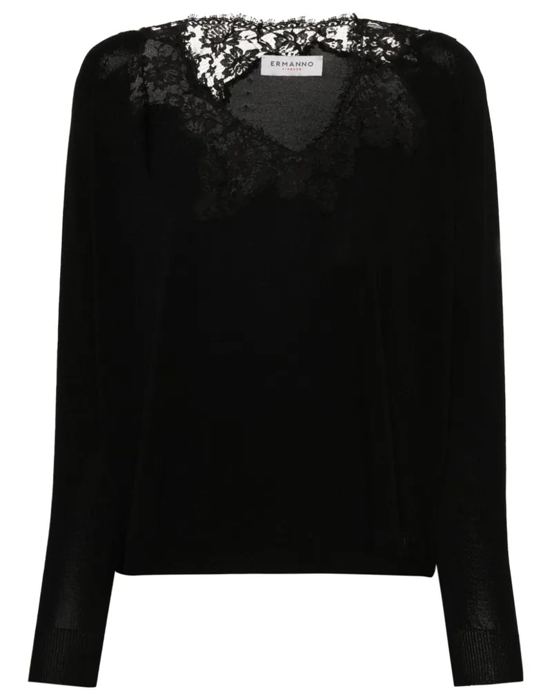 Ermanno Scervino Pullover mit Spitzenborten Schwarz