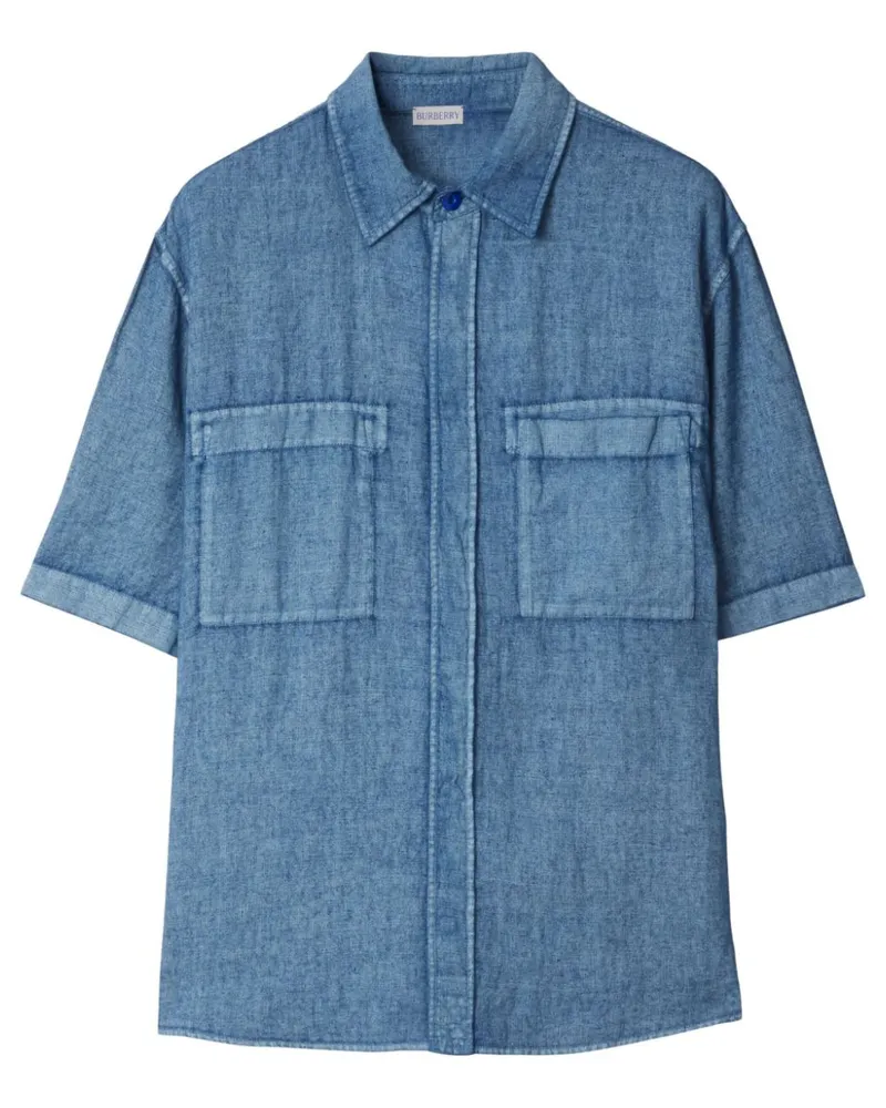 Burberry Kurzärmeliges Hemd aus Leinen - Blau Blau