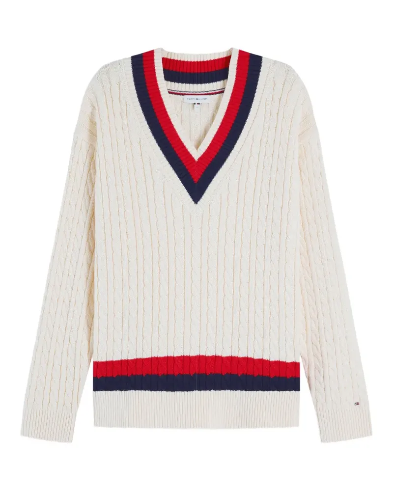Tommy Hilfiger cable-knit striped-trim sweater - Nude Nude