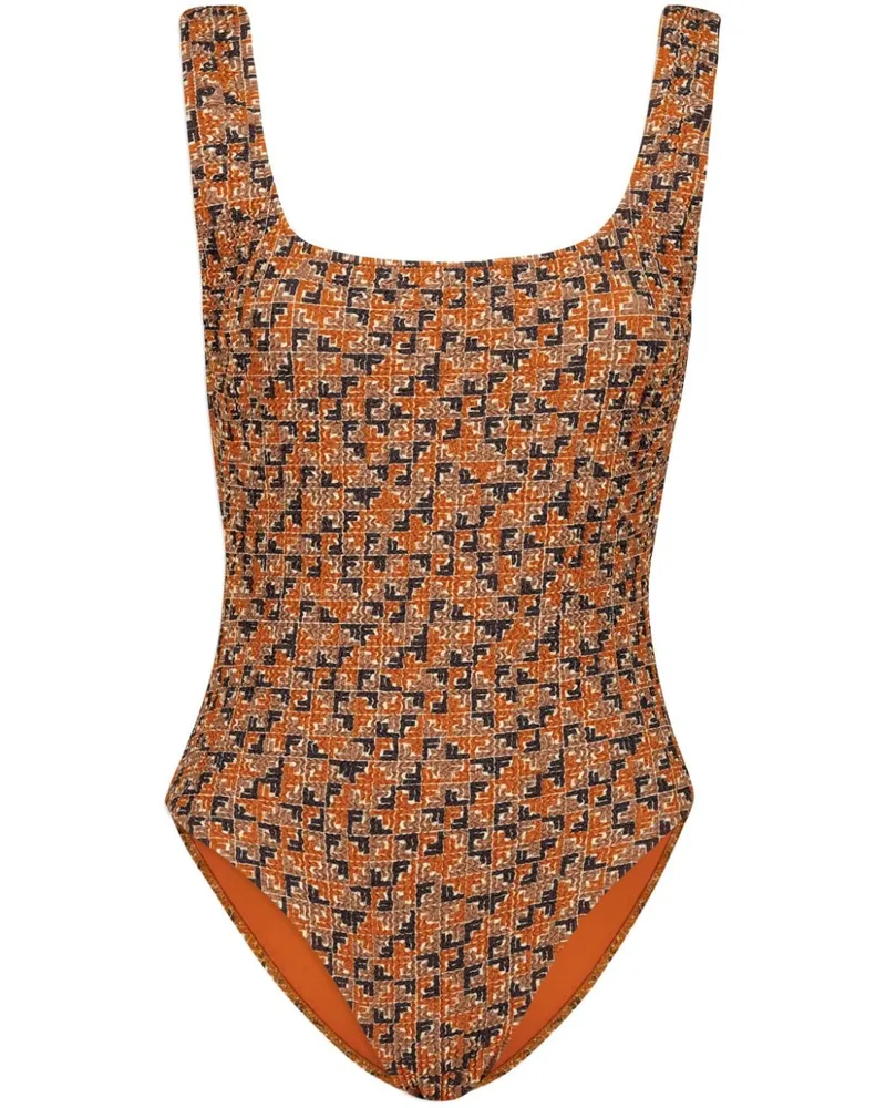 Fendi Badeanzug mit "FF Puzzle"-Print Orange