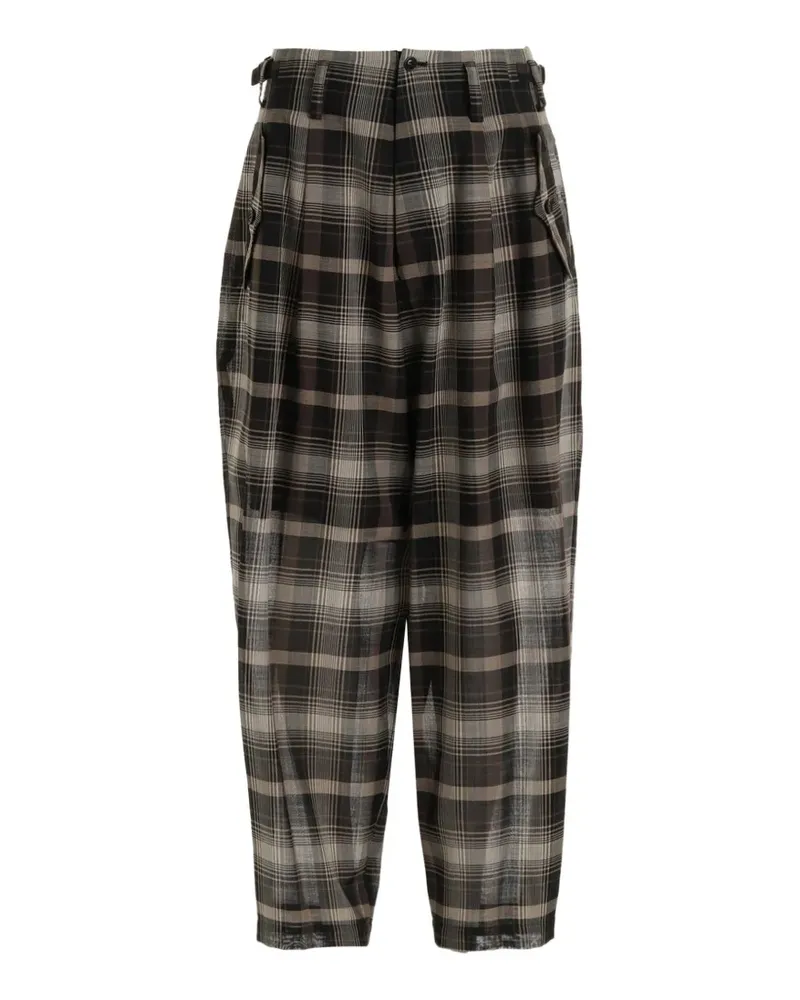 Yohji Yamamoto plaid-pattern tucked trousers - Schwarz Schwarz