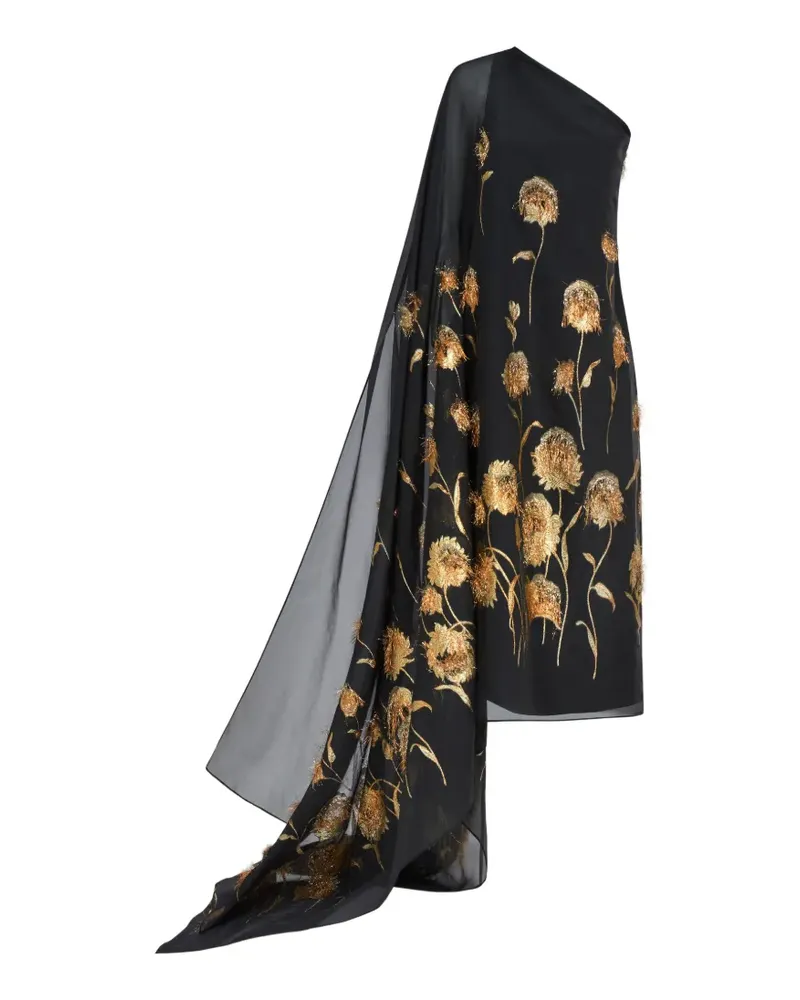 Taller Marmo Steinem One-Shoulder-Kleid mit Blumen - Schwarz Schwarz