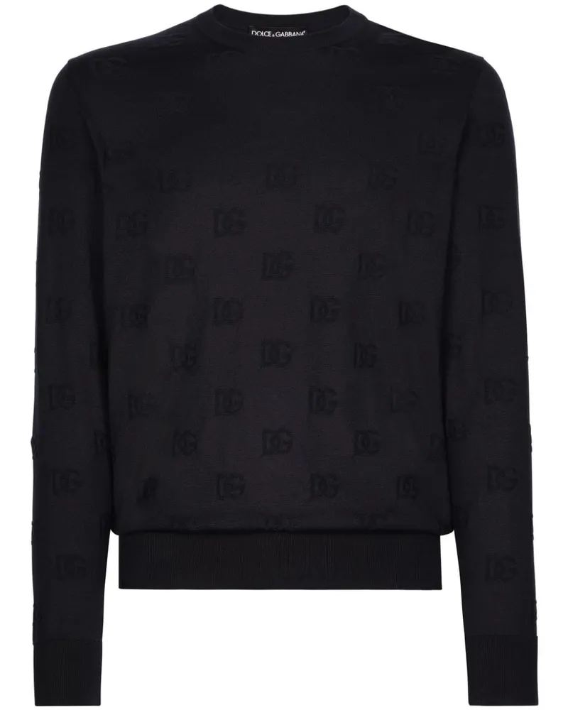 Dolce & Gabbana Pullover aus Seide mit Intarsien-Logo - Blau Blau