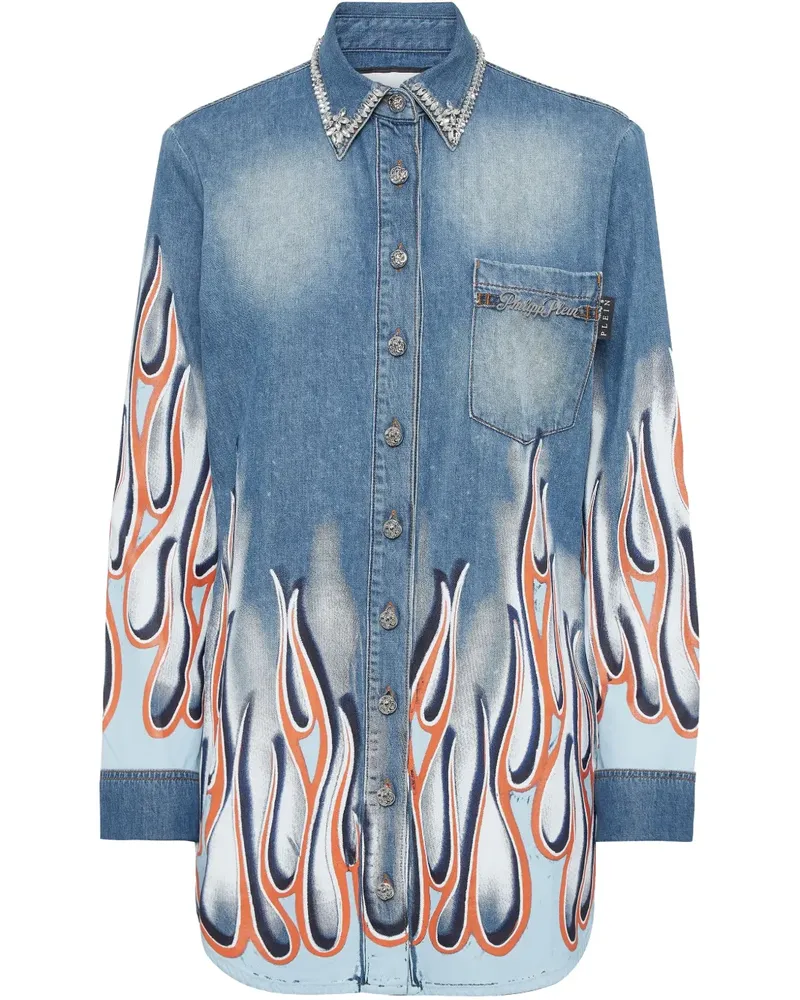 Philipp Plein Flame Racing Jeanshemd - Blau Blau