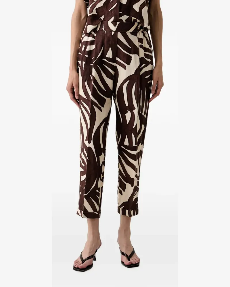 Benetton Bundfaltenhose mit Blatt-Print - Braun Braun