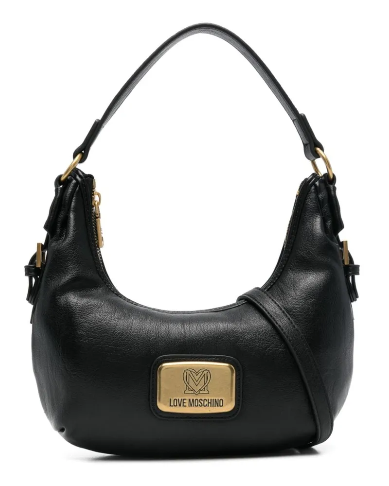 Moschino Schultertasche mit Logo-Schild - Schwarz Schwarz
